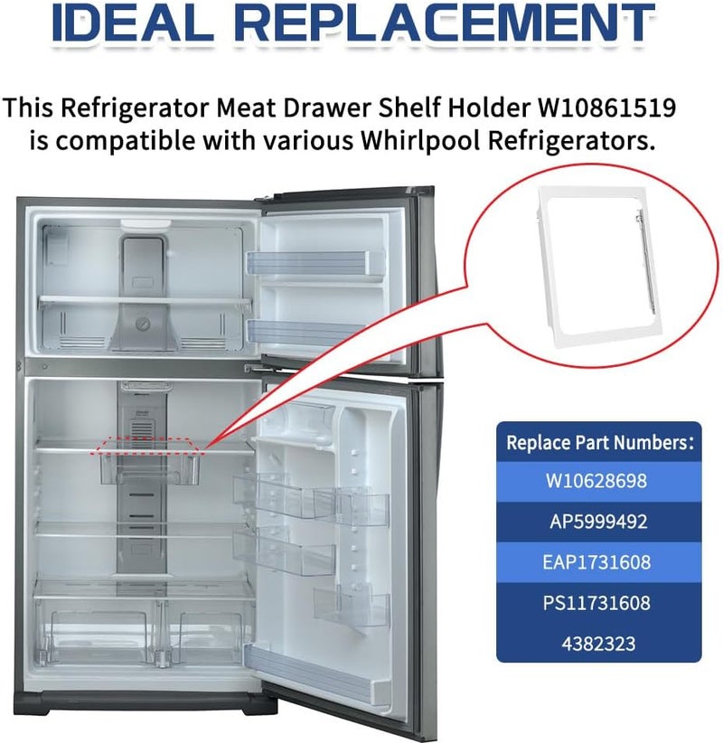 KOZHOM [Upgraded] W10861519 Deli Drawer Hanger, Refrigerator Meat Drawer Shelf Holder for Whirlpool WRT148/WRT311/WRT318, Replaces W10628698, 4382323, AP5999492 - Image 3